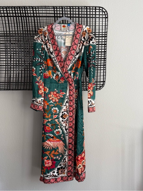 FARM Rio Dresses & Skirts - Farm Rio x Anthropologie Long-Sleeve Printed Wrap Midi Dress